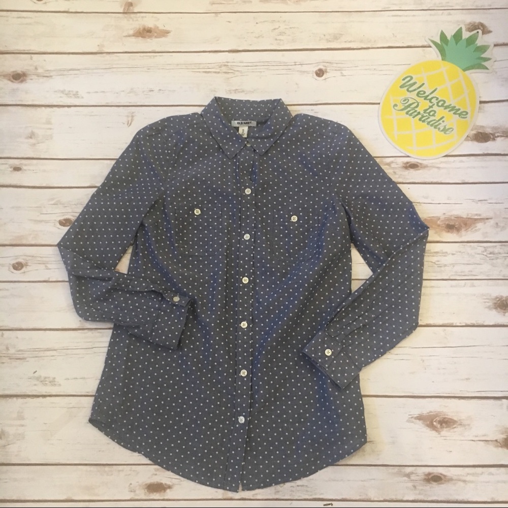 Old Navy Polka Dot Chambray Button Down Size XS - Picture 2 of 7